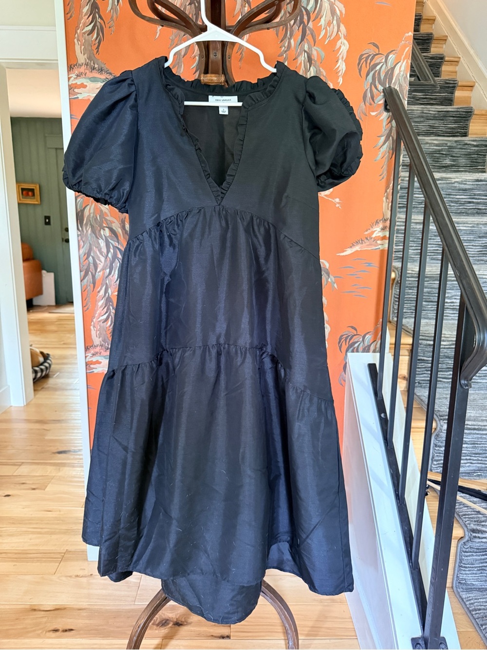 Kika Vargas for Target Black Puff-Sleeve Tiered V-Neck Mini Dress